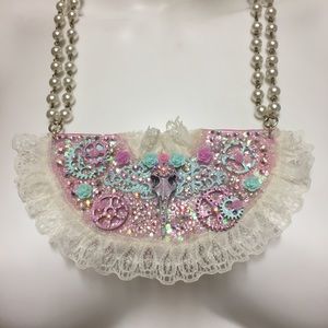 Lace and Raven Skull Necklace